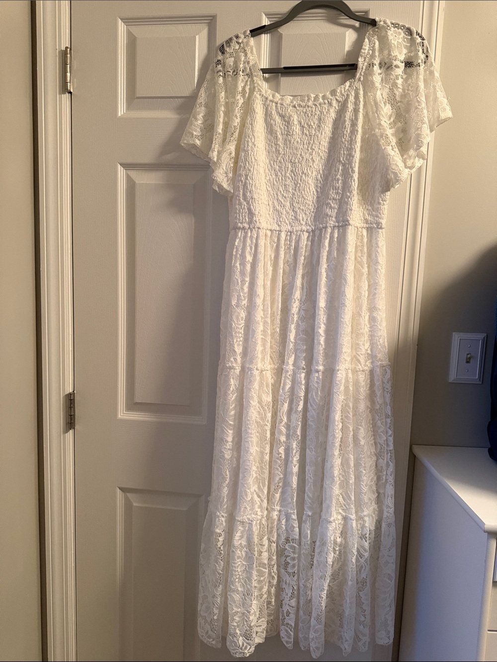 Petallush White Lace Maxi Dress with Flutter Sleeves